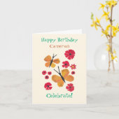 MidCentury Modern Orange Butterfly Niedliche Gebur Karte (Gelbe Blume)