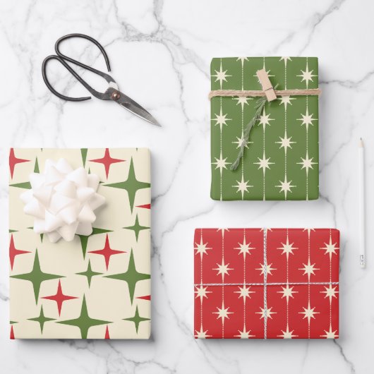 Midcentury Modern Retro Christmas Patterns Geschenkpapier Set (Vorderseite)