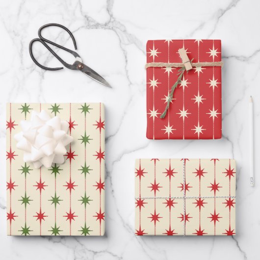 Midcentury Modern Retro Christmas Starbursts Geschenkpapier Set (Vorderseite)