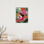 Midcentury Moderner Mohnblumen-Wandkunst Poster (Küche)