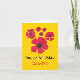 MidCentury Red Poppies Niedlich Yellow Birthday Karte