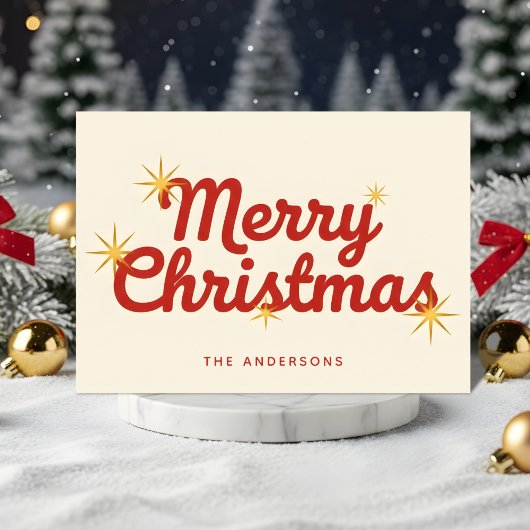 Midcentury Starburst Script Merry Christmas Feiertagskarte
