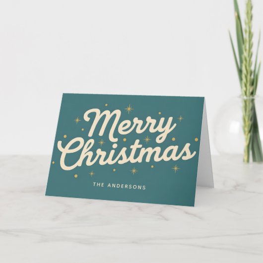Midcentury Starburst Script Merry Christmas Feiertagskarte (Vorderseite)