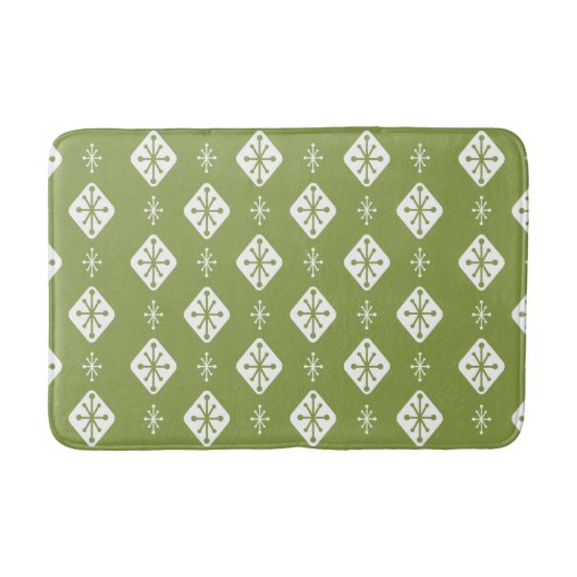 Midcentury Starbursts Diamonds Olive Green Badematte (Vorderseite)