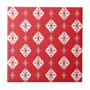Midcentury Starbursts Diamonds Red Fliese
