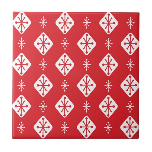 Midcentury Starbursts Diamonds Red Fliese (Vorderseite)
