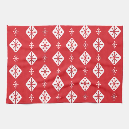 Midcentury Starbursts Diamonds Red Geschirrtuch (Horizontal)