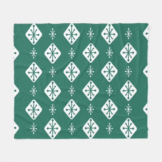 Midcentury Starbursts Diamonds Teal Fleecedecke (Vorderseite (Horizontal))