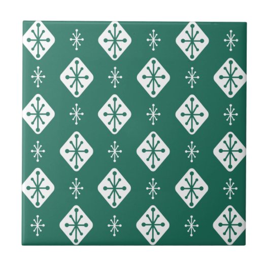 Midcentury Starbursts Diamonds Teal Fliese (Vorderseite)