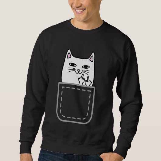 Middle Finger Cat Pocket Funny Cartoon Cat White P Sweatshirt (Vorderseite)