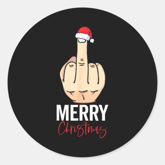 Middle Finger Merry Christmas  Runder Aufkleber (Vorderseite)