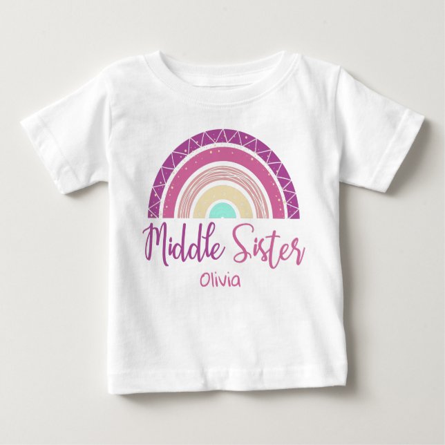 Middle Sister rainbow customizable name Baby T-shirt (Vorderseite)