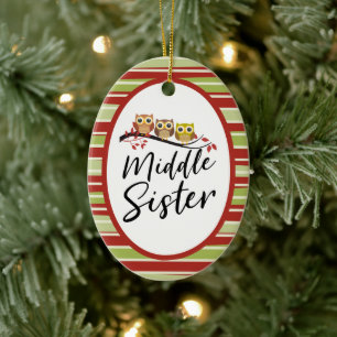Middle Sister Three Owls Matching Sister Keramik Ornament