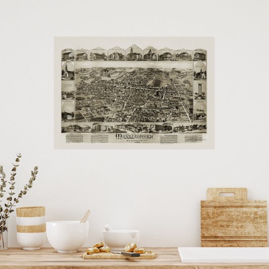 Middleborough, MA Panoramic Map - 1889 Poster (Küche)
