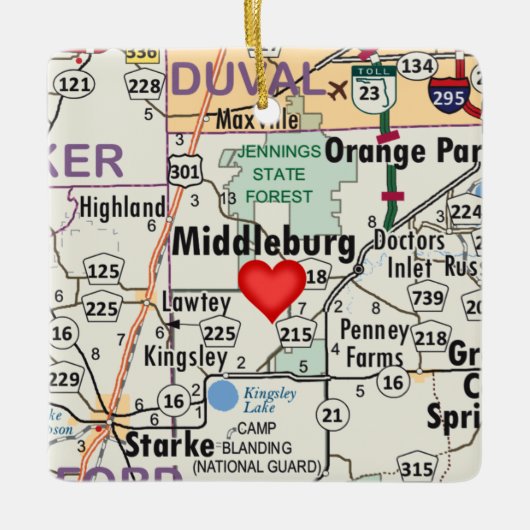 Middleburg Florida Karte Keramikornament (Vorderseite)
