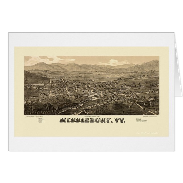 Middlebury, panoramische Karte VT - 1886 (Vorderseite (Horizontal))