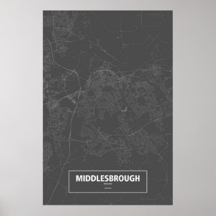 Middlesbrough, England (weiß auf Schwarzem) Poster