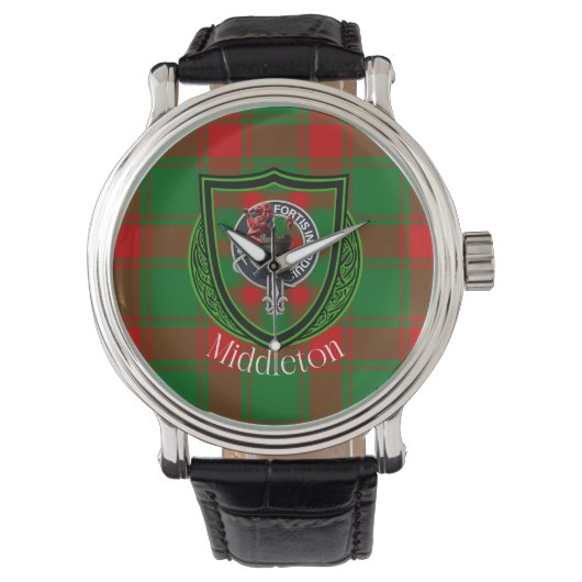 Middleton Scottish Clan Tartan & Crest Armbanduhr (Vorderseite)