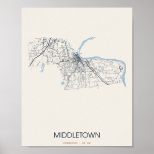 Middletown Connecticut Straßenkarte Poster