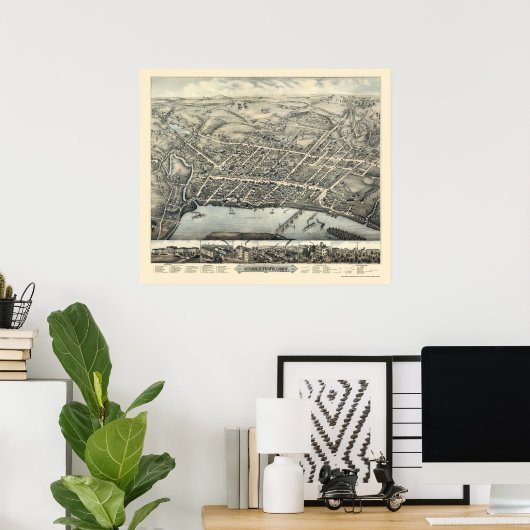 Middletown, CT Panoramic Map - 1877 Poster (Heimbüro)