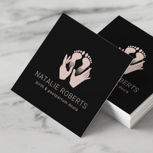 Midfrau Doula Birth Coach Hands & Baby Feet Quadratische Visitenkarte