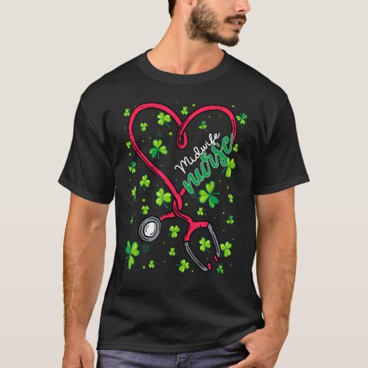 Midfrau Nurse St Patricks Day Liebe Stethoscope Rn T-Shirt (Vorderseite)