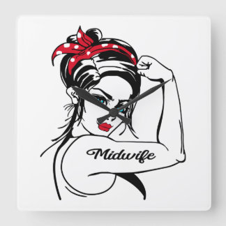Midfrau Rosie The Riveter Button Up Quadratische Wanduhr