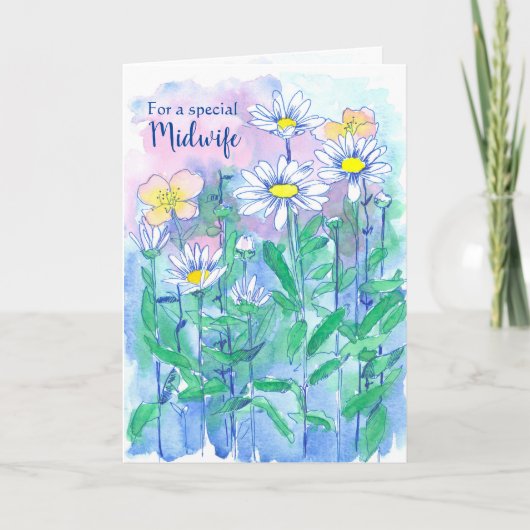 Midfrau Vielen Dank Daisy Blume Watercolor Karte (Vorderseite)