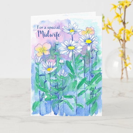 Midfrau Vielen Dank Daisy Blume Watercolor Karte (Gelbe Blume)