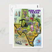 Midland Texas Cartoon Map Postkarte (Vorne/Hinten)