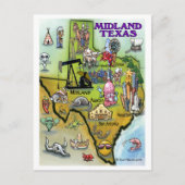 Midland Texas Cartoon Map Postkarte (Vorderseite)