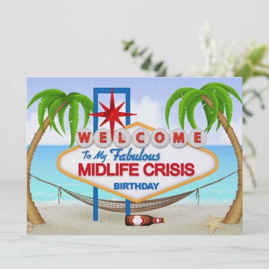 Midlife Crisis Birthday Celebration - SRF Einladung (Stehend Vorderseite)