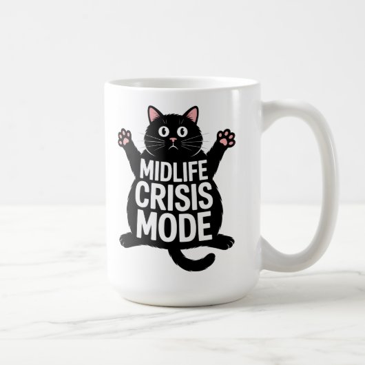Midlife Crisis Mode Fat Black Cat Humor Kaffeetasse (Rechts)