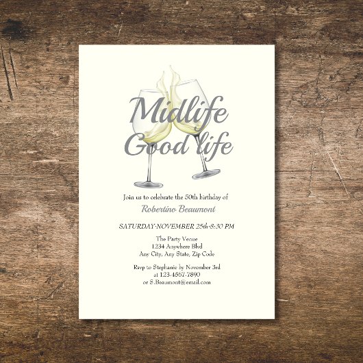 Midlife Good Life Elegantes Weinglas 50. Geburtsta Einladung
