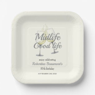 Midlife Good Life Elegantes Weinglas 50. Geburtsta Pappteller