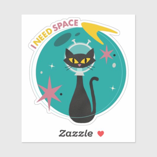 MidMod Black Cat "I Need Space" Aufkleber (Blatt)