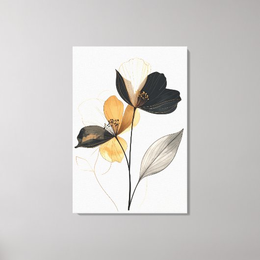 Midnight & Amber Bloom: Modern Minimalist Botanica Leinwanddruck (Vorderseite)