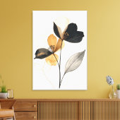 Midnight & Amber Bloom: Modern Minimalist Botanica Leinwanddruck (Insitu (Wohnzimmer))