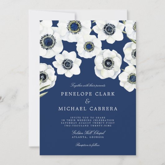 Midnight Anemone Wedding Einladung (Vorderseite)