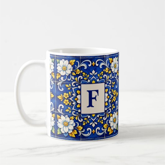 Midnight Azulejo-Monogramm-Tasse Kaffeetasse (Links)
