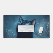 Midnight Black Cat Stargazing Night Sky Schreibtischunterlage (Tastatur & Maus)