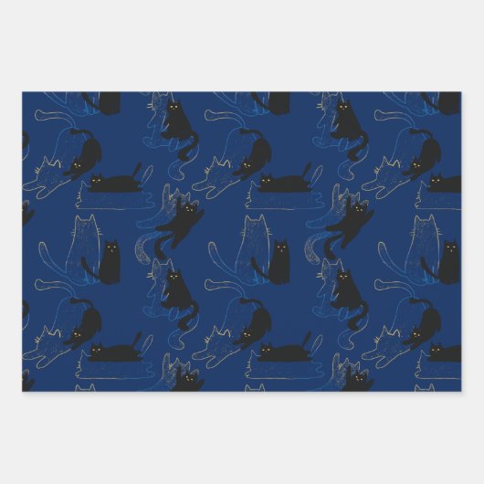 Midnight Black Cats– modern minimal Pattern Geschenkpapier Set (Vorderseite 3)
