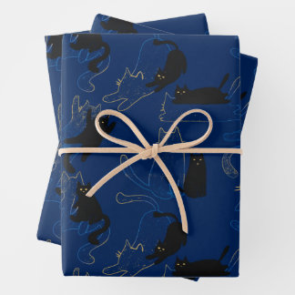 Midnight Black Cats– modern minimal Pattern Geschenkpapier Set