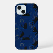 Midnight Black Cats– modern minimal Pattern iPhone 15 Hülle (Rückseite)