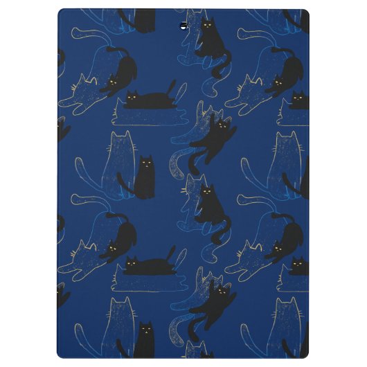 Midnight Black Cats– modern minimal Pattern Klemmbrett (Rückseite)