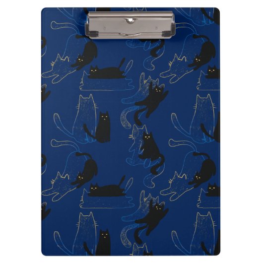 Midnight Black Cats– modern minimal Pattern Klemmbrett (Vorderseite)