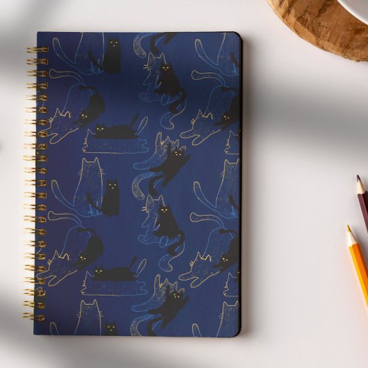 Midnight Black Cats– modern minimal Pattern Notizblock