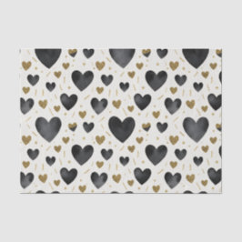 Midnight Black & Gold Glitter Watercolor Hearts Seidenpapier