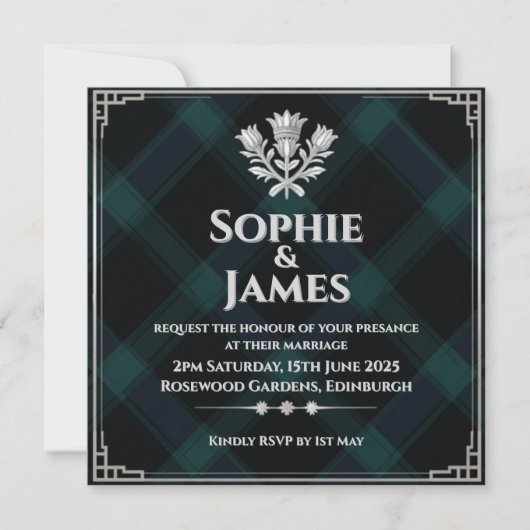 Midnight Black Watch Tartan Einladung (Vorderseite)
