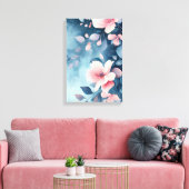 Midnight Bloom: Blush on Indigo Print Leinwanddruck (Insitu (Wohnzimmer))